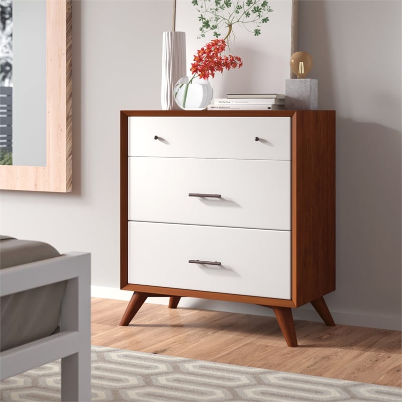 Pemberly Row 3 Drawer Two Tone Small Chest in Acorn (Brown) and White
