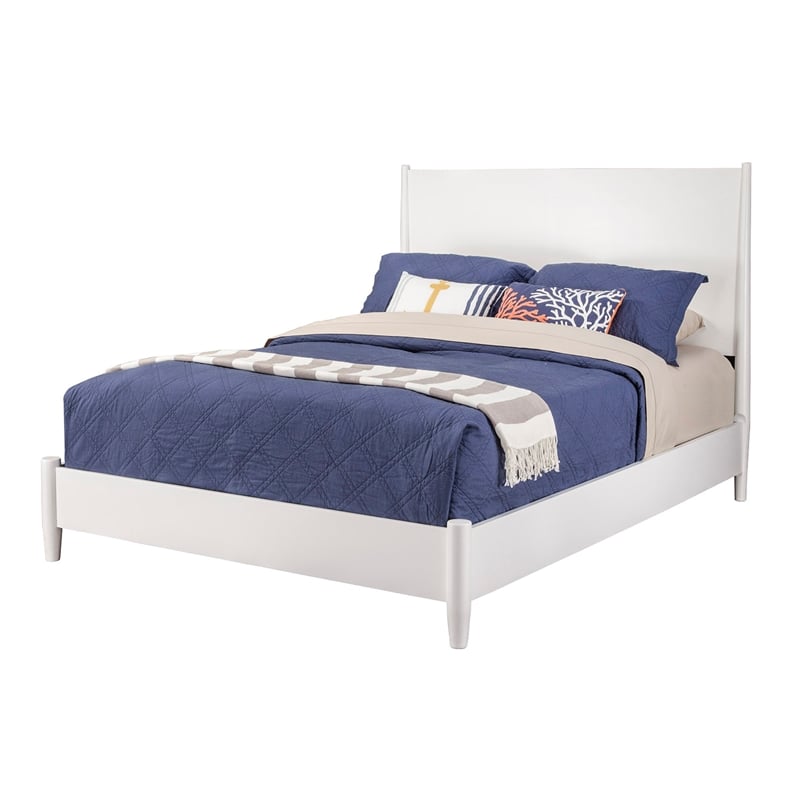 Pemberly Row Mid Century Modern California King Panel Bed in White