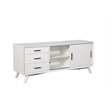 Pemberly Row Large Wood 3 Drawer TV Console with Rolling Doors in White