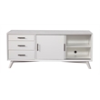 Pemberly Row Large Wood 3 Drawer TV Console with Rolling Doors in White