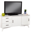 Pemberly Row Large Wood 3 Drawer TV Console with Rolling Doors in White