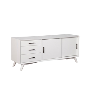 Pemberly Row Large Wood 3 Drawer TV Console with Rolling Doors in White