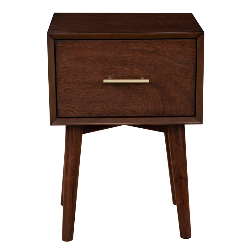 Pemberly Row Wood 1 Drawer End Table with Tapered Legs in Walnut