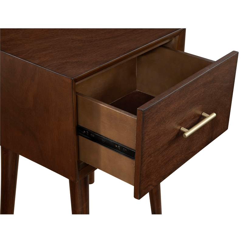 Pemberly Row Wood 1 Drawer End Table with Tapered Legs in Walnut