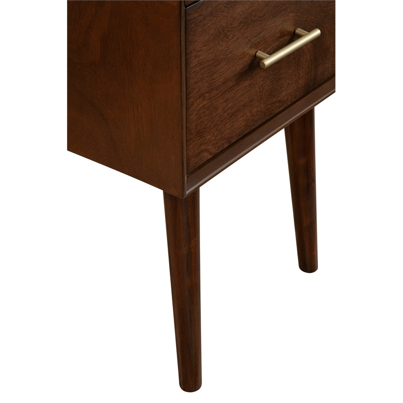 Pemberly Row Wood 1 Drawer End Table with Tapered Legs in Walnut