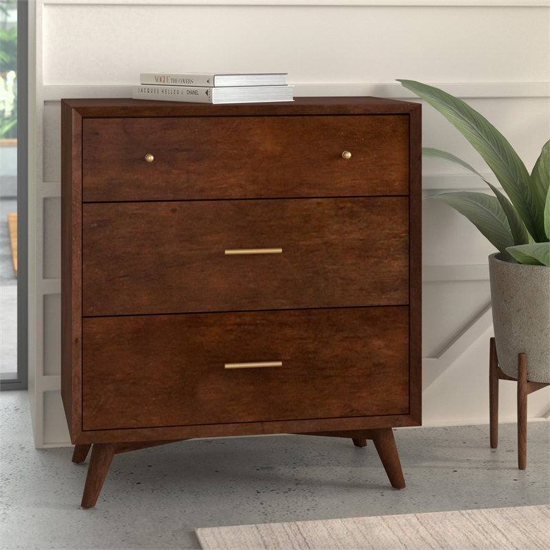 Pemberly Row Mid Century Wood 3 Drawer Accent Chest in Walnut (Brown)
