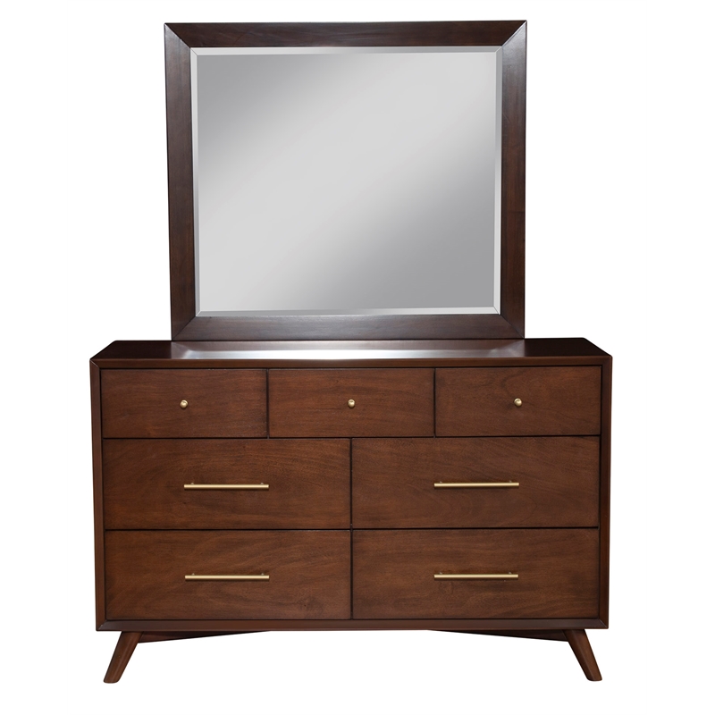 Pemberly Row Mid Century Wood Bedroom Mirror in Walnut (Brown)