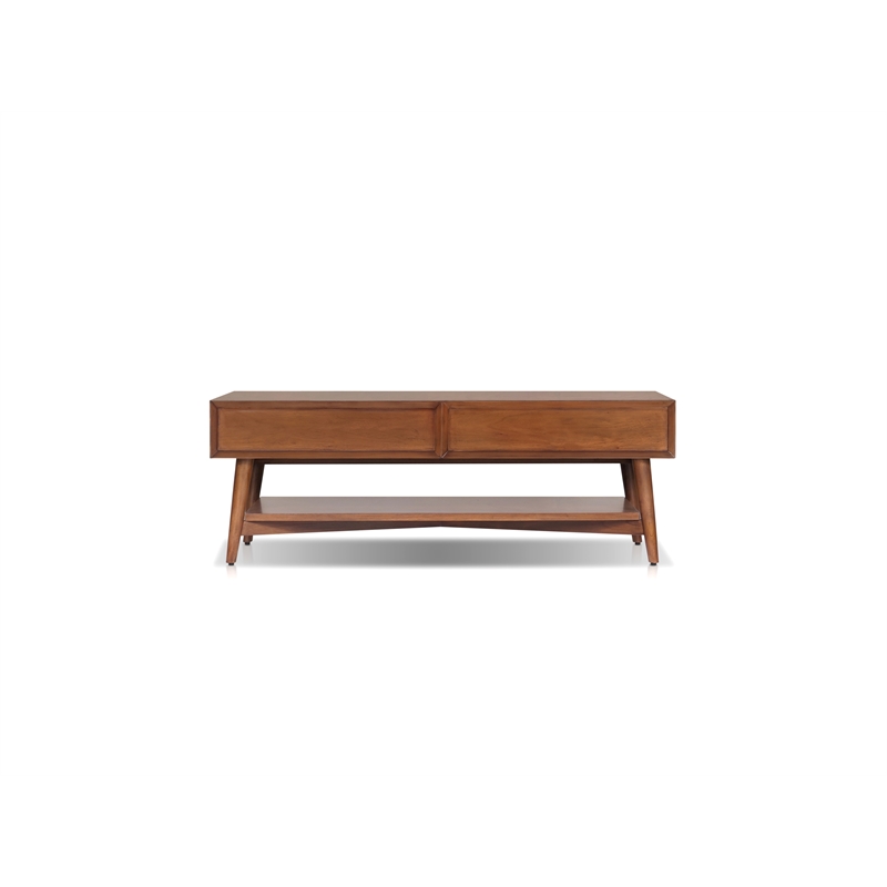 Pemberly Row Rectangular Wood Coffee Table with Drawers in Chestnut Brown