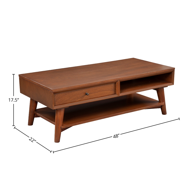 Pemberly Row Rectangular Wood Coffee Table with Drawers in Chestnut Brown