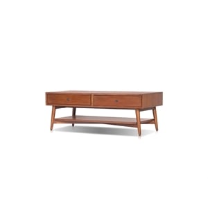 Pemberly Row Rectangular Wood Coffee Table with Drawers in Chestnut Brown
