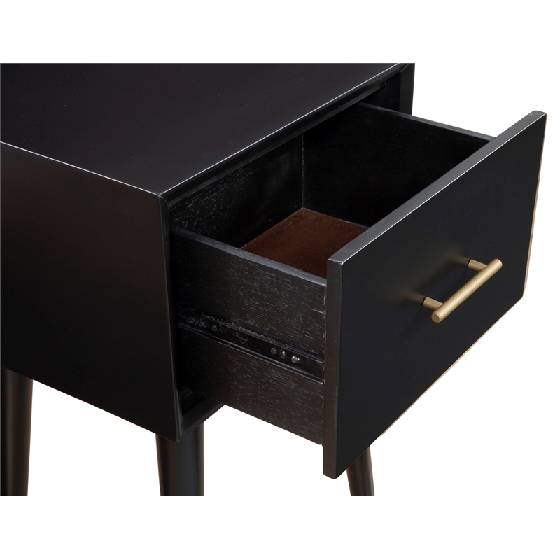 Pemberly Row Wood 1 Drawer End Table with Tapered Legs in Black