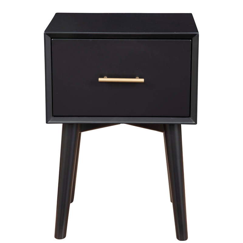 Pemberly Row Wood 1 Drawer End Table with Tapered Legs in Black