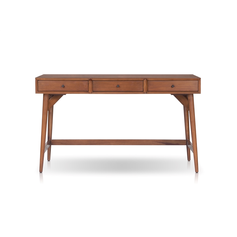 Pemberly Row Wood Large 3 Drawer Writing Desk in Chestnut Brown