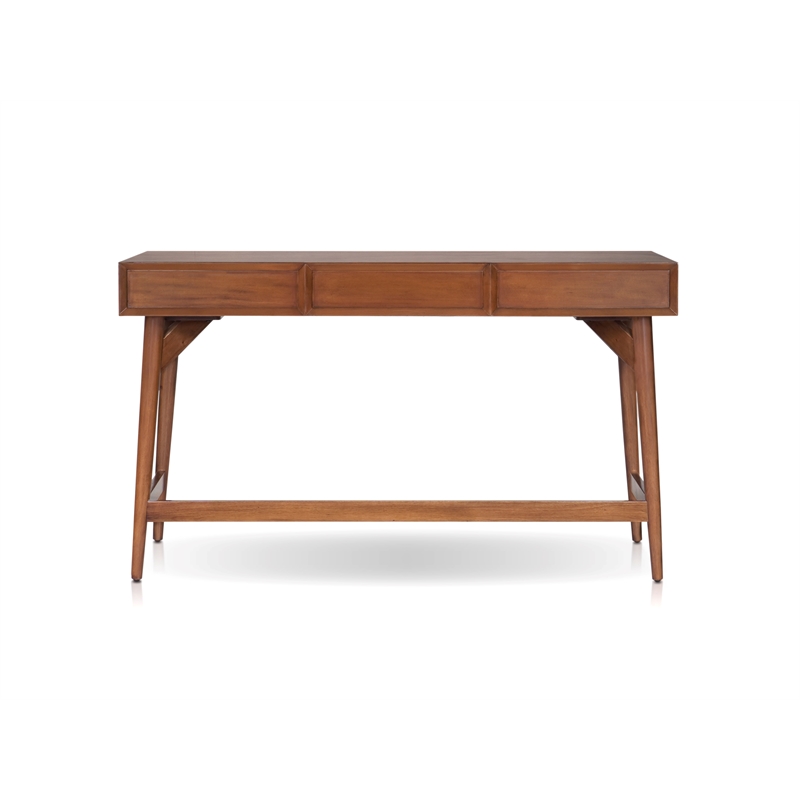 Pemberly Row Wood Large 3 Drawer Writing Desk in Chestnut Brown