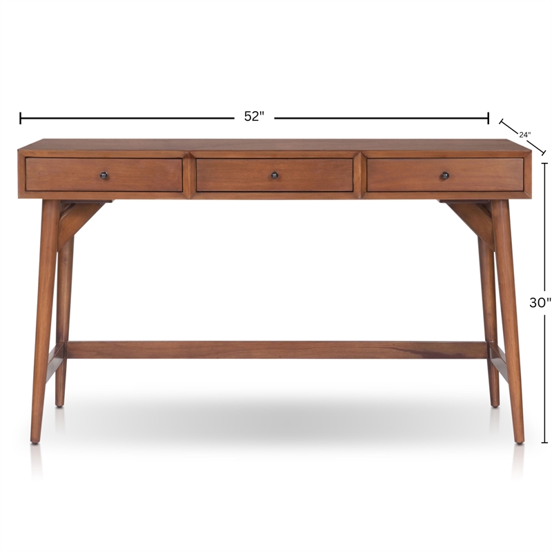Pemberly Row Wood Large 3 Drawer Writing Desk in Chestnut Brown