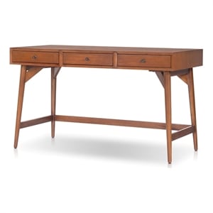 Pemberly Row Wood Large 3 Drawer Writing Desk in Chestnut Brown
