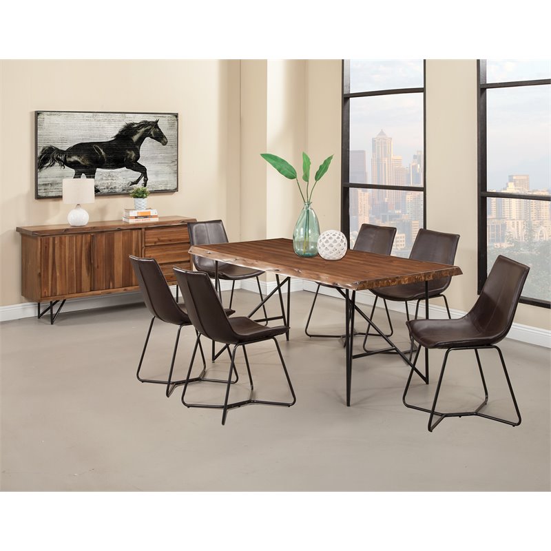 Pemberly Row Set of 2 Faux Leather Side Dining Chairs in Dark Brown