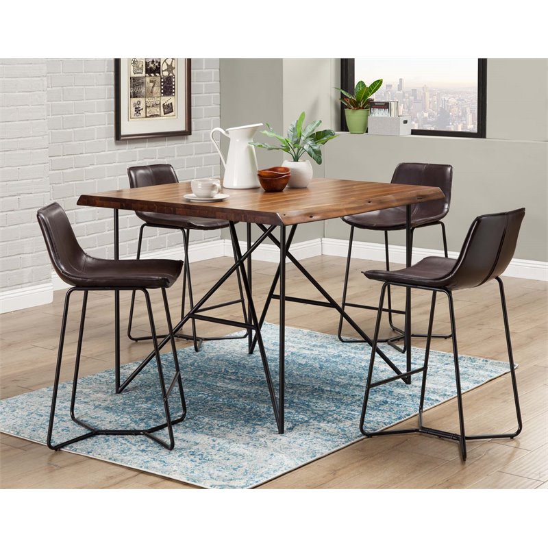 Pemberly Row Solid Wood Pub Table with Metal Legs in Light Walnut