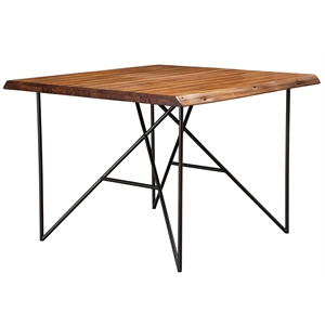 Pemberly Row Solid Wood Pub Table with Metal Legs in Light Walnut