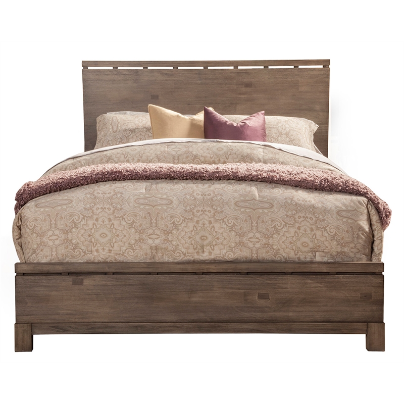 Pemberly Row Full Size Mahogany Wood Panel Bed in Weathered Gray