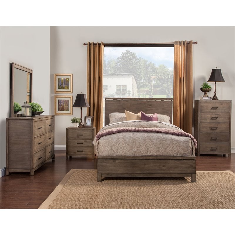 Pemberly Row Queen Size Mahogany Wood Panel Bed in Weathered Gray