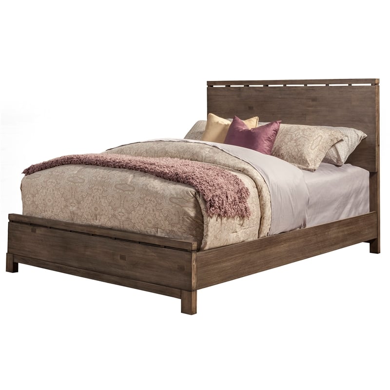 Pemberly Row Queen Size Mahogany Wood Panel Bed in Weathered Gray