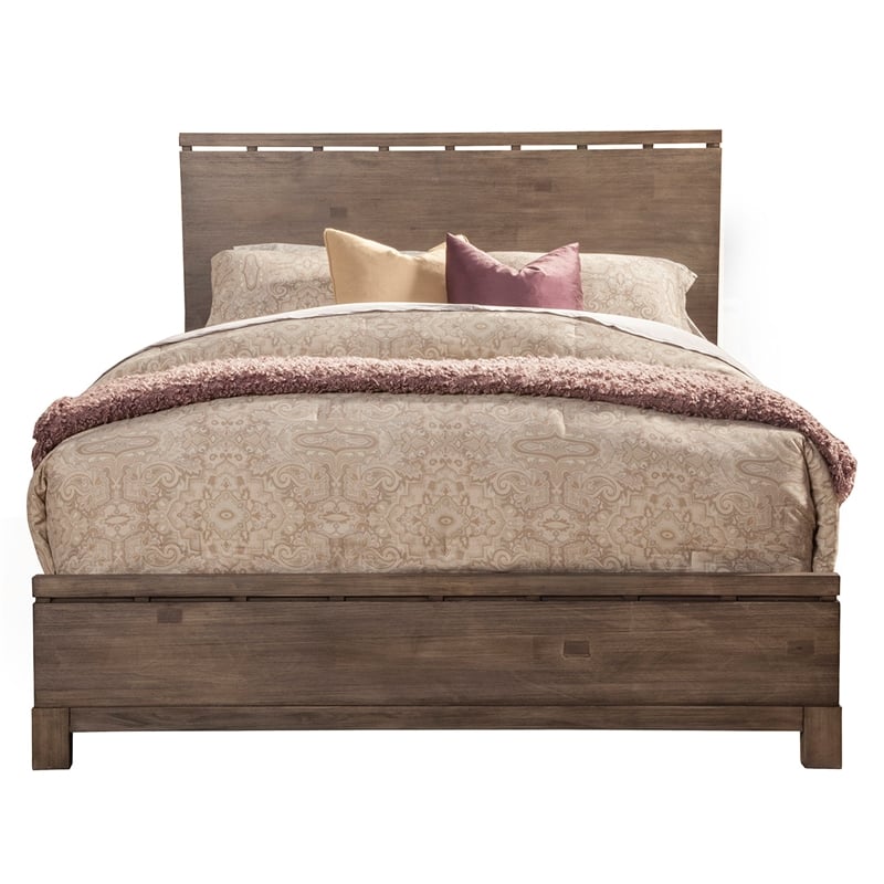 Pemberly Row Queen Size Mahogany Wood Panel Bed in Weathered Gray