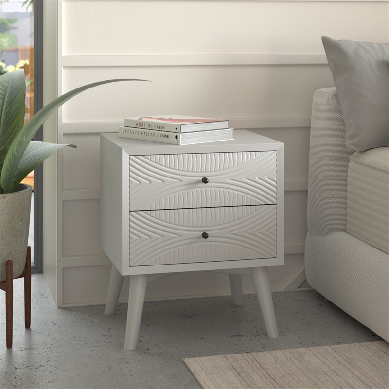 Pemberly Row 2 Drawer Mahogany Wood Nightstand in Classic White