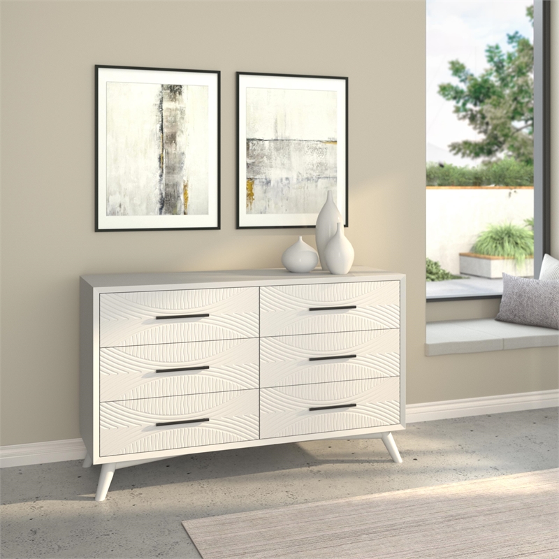 Pemberly Row 6 Drawer Mahogany Wood Dresser in Classic White
