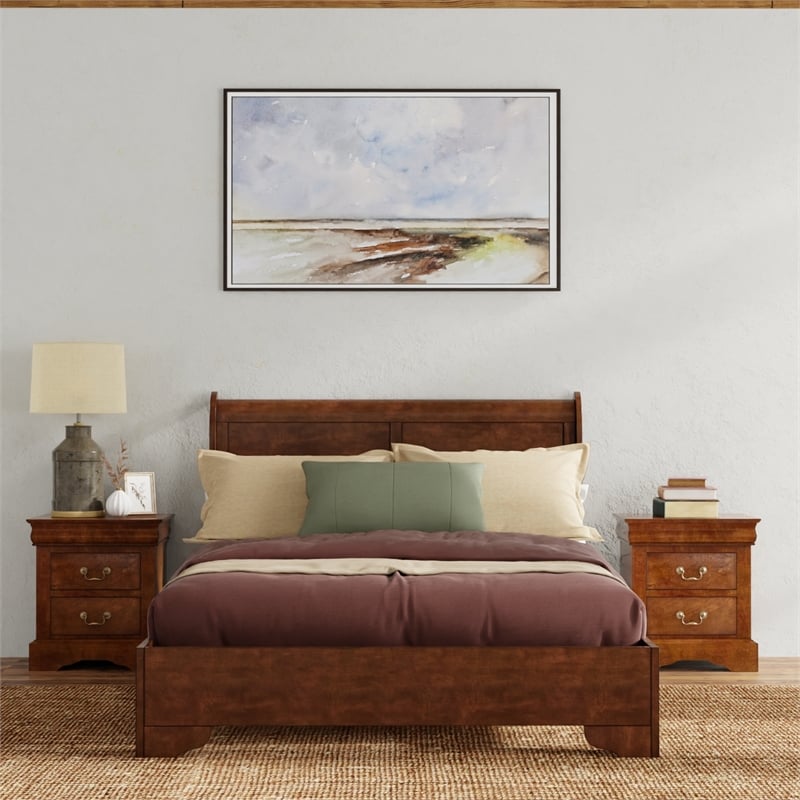 Pemberly Row Full Size Wood Sleigh Bed in Cappuccino (Brown)
