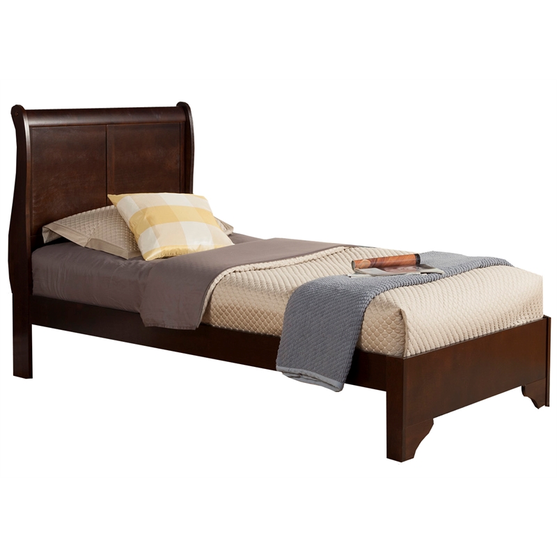 Pemberly Row Twin Size Wood Sleigh Bed in Cappuccino (Brown)