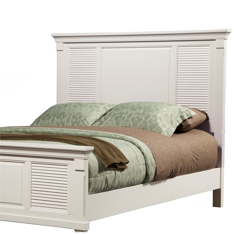 Pemberly Row Queen Size Wood Shutter Panel Bed in Classic White