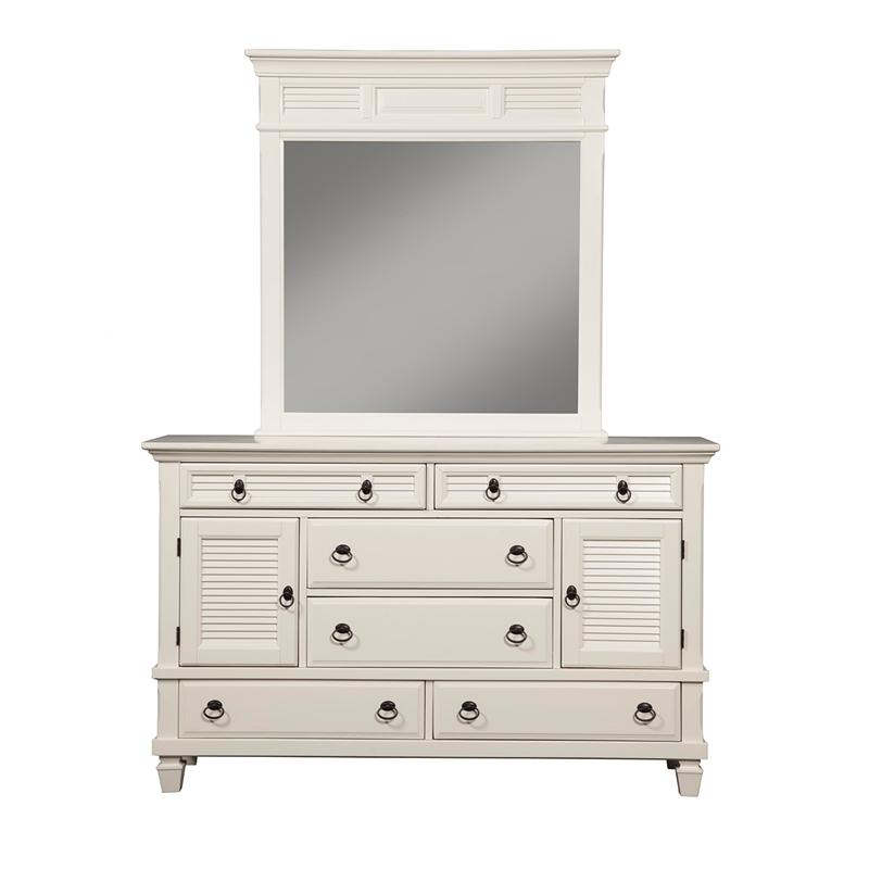Pemberly Row 6 Drawer Wood Dresser with 2 Cabinets in Classic White