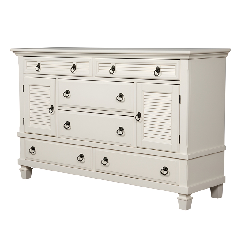 Pemberly Row 6 Drawer Wood Dresser with 2 Cabinets in Classic White