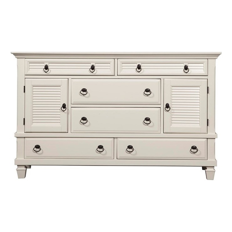 Pemberly Row 6 Drawer Wood Dresser with 2 Cabinets in Classic White