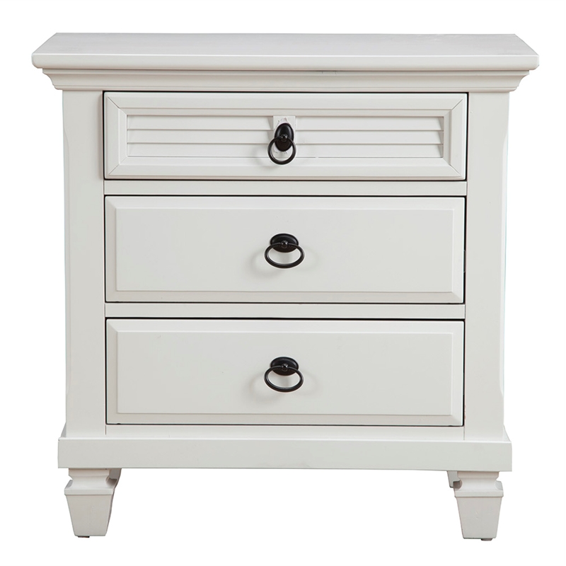 Pemberly Row 3 Drawer Wood Bedside Nightstand in Classic White