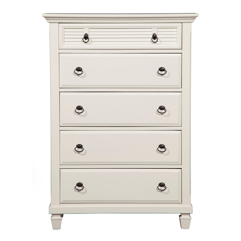 Pemberly Row 5 Drawer Bedroom Wood Storage Chest in Classic White