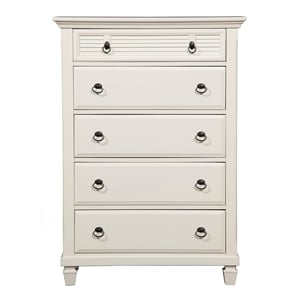 Pemberly Row 5 Drawer Bedroom Wood Storage Chest in Classic White