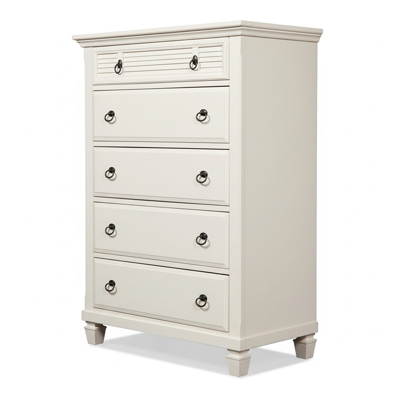 Pemberly Row 5 Drawer Bedroom Wood Storage Chest in Classic White