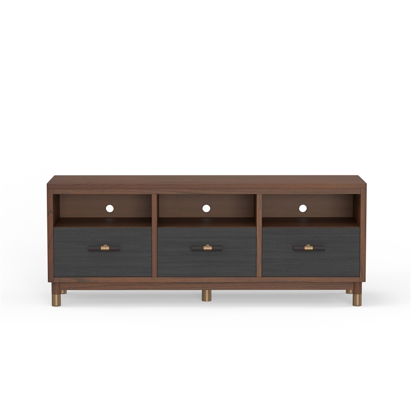 Pemberly Row 3 Drawer Wood TV Console in Dark Walnut (Brown) and Black