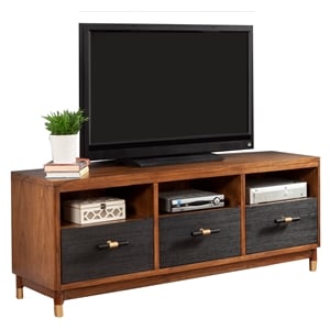 Pemberly Row 3 Drawer Wood TV Console in Dark Walnut (Brown) and Black