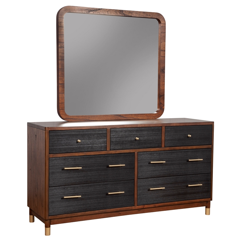 Pemberly Row Wood Bedroom Dresser Mirror in Dark Walnut (Brown)