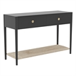 Pemberly Row 2 Drawer Console Table with Woven Shelf in Charcoal Gray