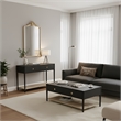 Pemberly Row 2 Drawer Console Table with Woven Shelf in Charcoal Gray