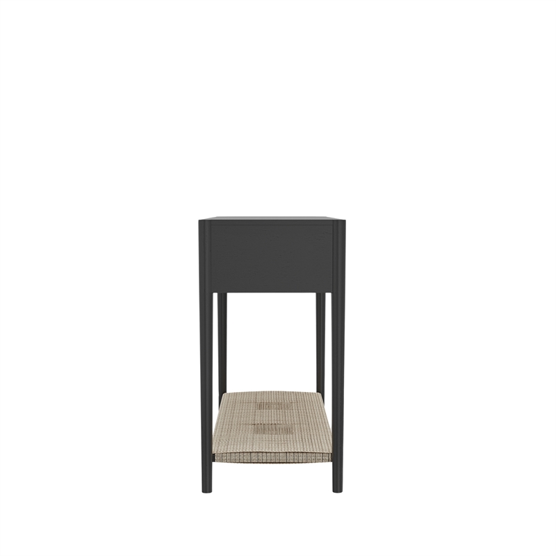 Pemberly Row 2 Drawer Console Table with Woven Shelf in Charcoal Gray
