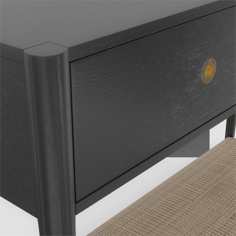 Pemberly Row 2 Drawer Console Table with Woven Shelf in Charcoal Gray