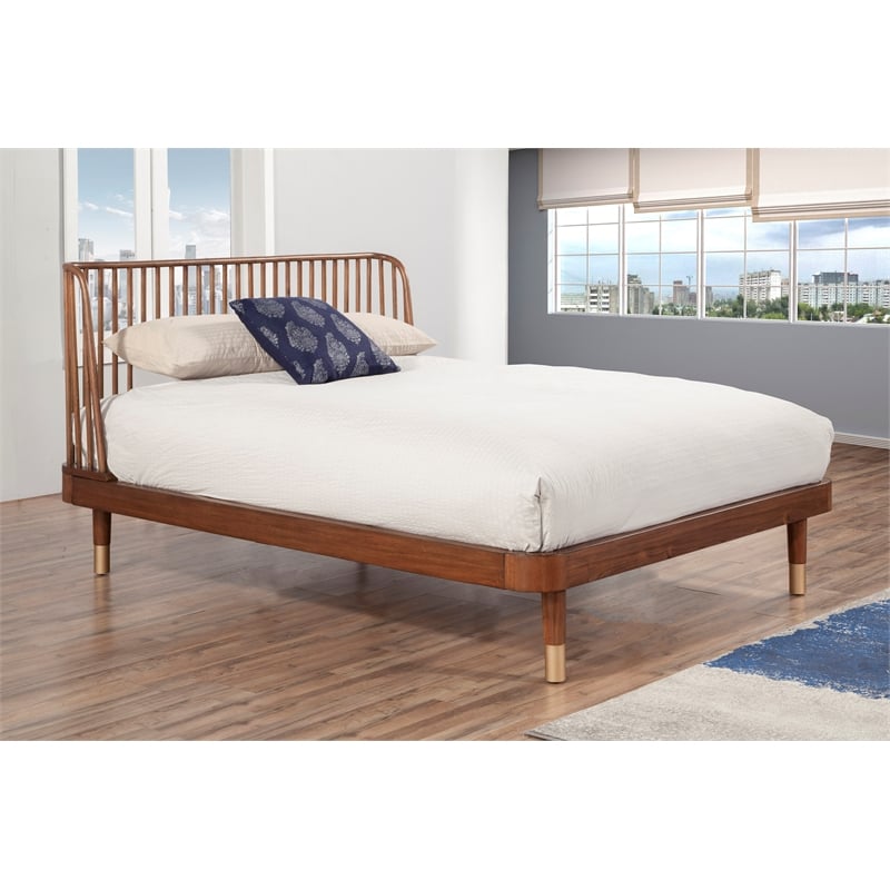 Pemberly Row Standard King Wood Platform Bed in Dark Walnut (Brown)