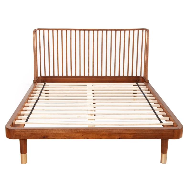 Pemberly Row Standard King Wood Platform Bed in Dark Walnut (Brown)