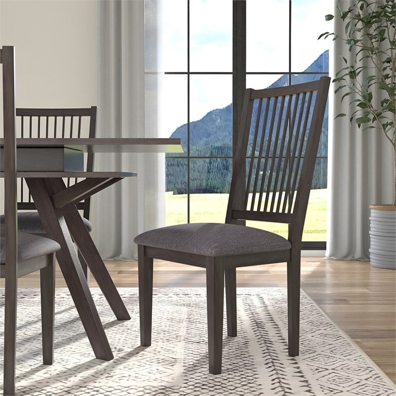 Pemberly Row Set of 2 Wood Slat Back Side Chairs in Dark Tobacco (Brown)