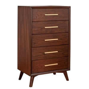 Pemberly Row Mid Century 5 Drawer Wood Bedroom Chest in Walnut (Brown)